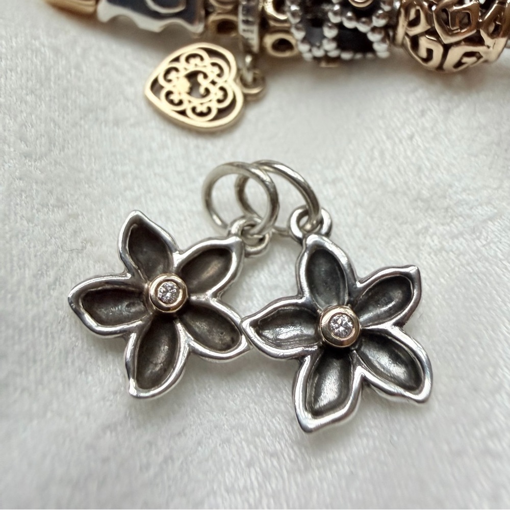 Rare Pandora "He Loves Me" Flower Dangle Pendant Charm 14K Diamond 790541D